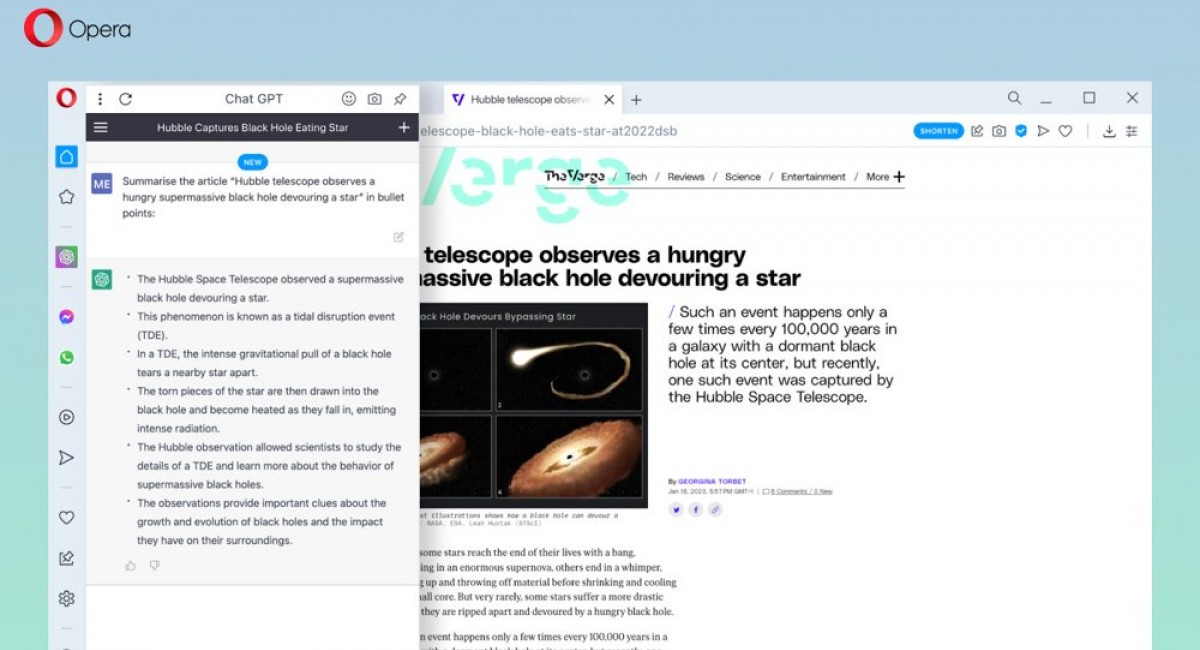 Opera integrates ChatGPT to its web browser
