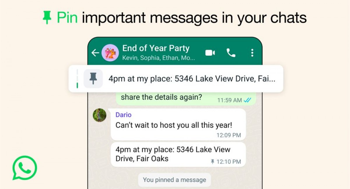 WhatsApp will let you pin up to three messages on conversations
