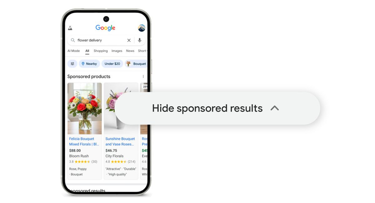 Η Google επιτρέπει στους χρήστες να κρύβουν τα χορηγούμενα αποτελέσματα στο Search